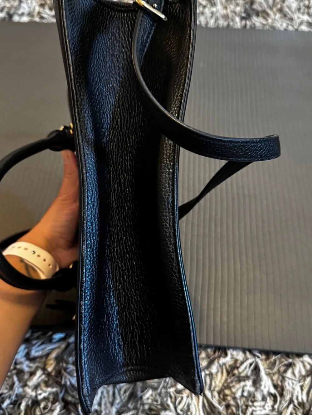 kate spade Black Leather Double-Compartment Satchel with Gold Hardware